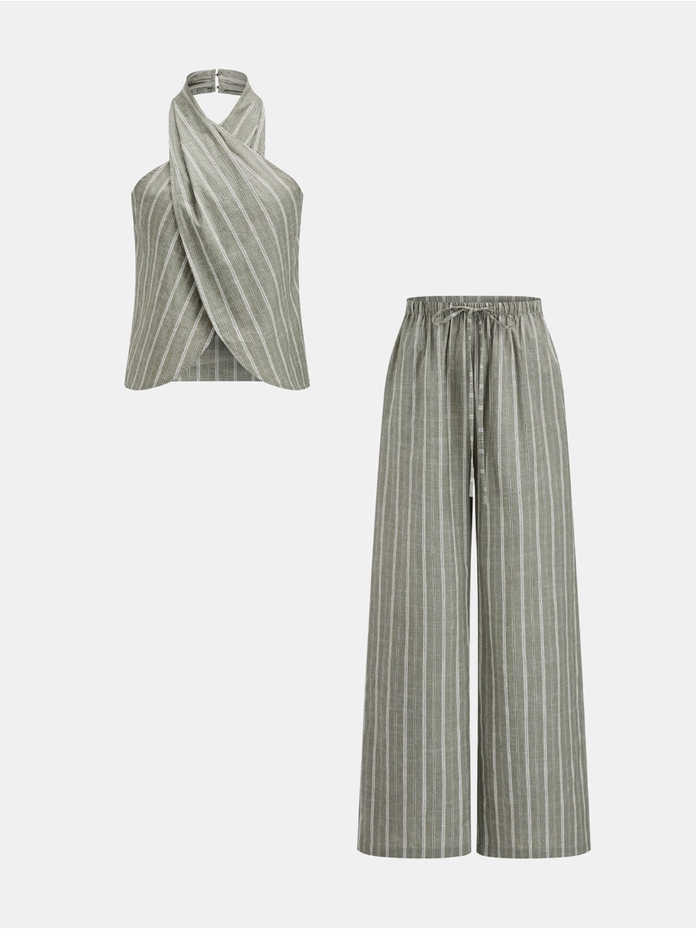 Commense Striped Cotton Linen Halter Top & Pants Set